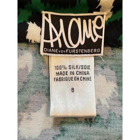 Diane Von Furstenberg Green Black Leopard Print Silk Dress Long Sleeve Size 8 - Picture 7 of 8